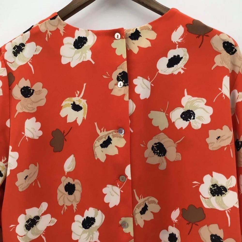 Carmen Marc Valvo Orange Floral Blouse - Picture 4 of 9